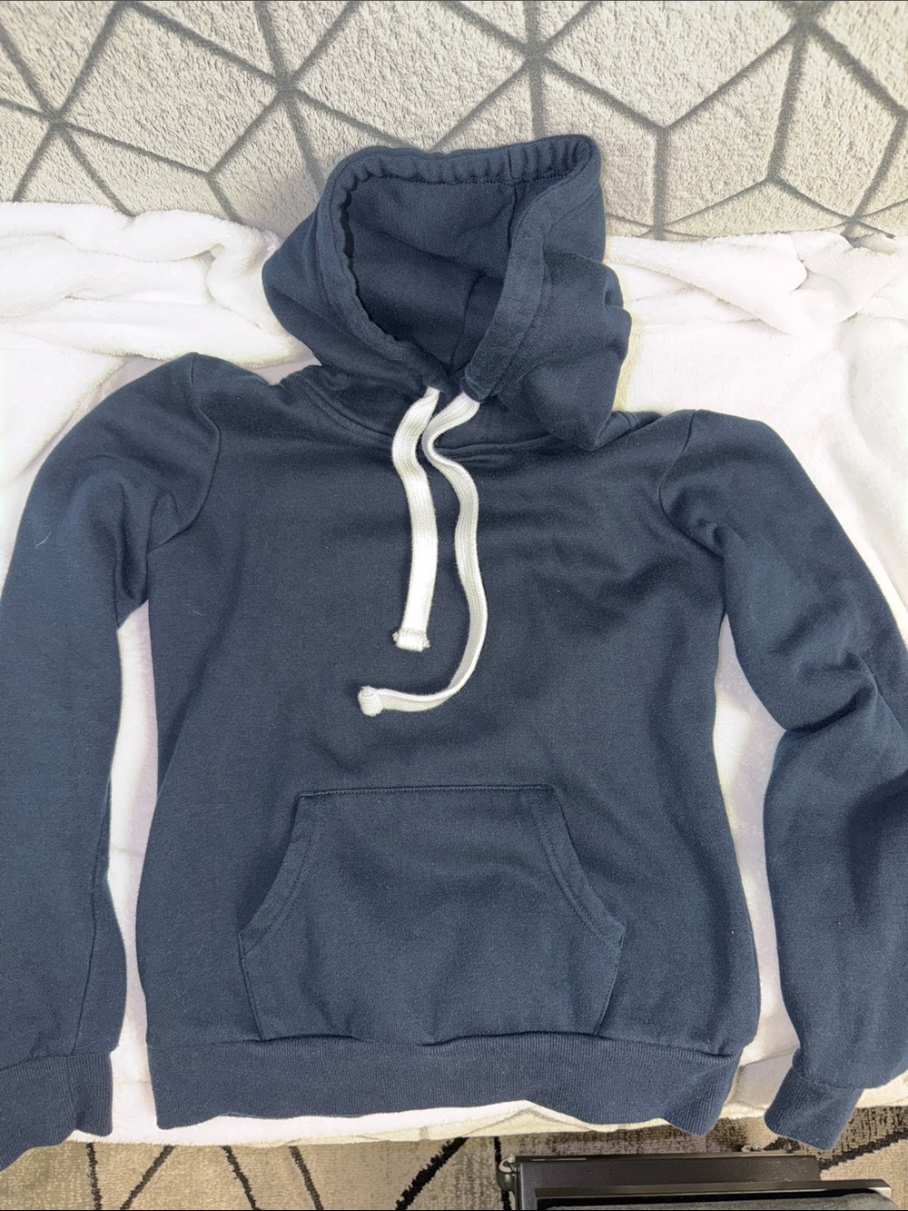 Fashion Nova Navy Blue Pullover Hoodie with White Drawstrings